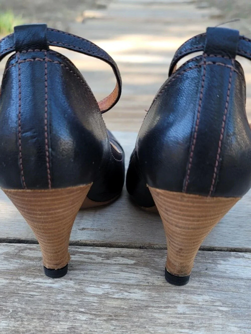 Naya Valeska Black Leather Heels With Flower Accent Sz 7